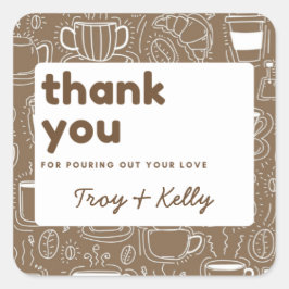 Adesivo Quadrado Vinheta de Favor do Chá de Café