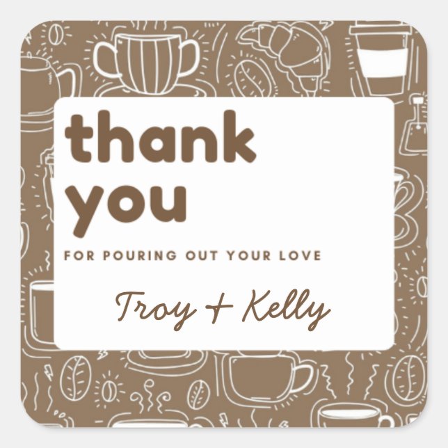 Adesivo Quadrado Vinheta de Favor do Chá de Café (Frente)