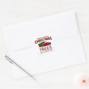 Adesivo Quadrado Vinheta de fazenda de árvores de Natal festivo