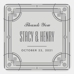 Adesivo Quadrado Vinheta de Fechamento de Casamento Moderno Deco -