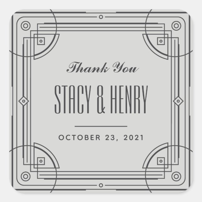 Adesivo Quadrado Vinheta de Fechamento de Casamento Moderno Deco -  (Frente)