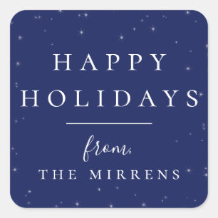 Adesivo Quadrado Vinheta de Feriado Azul de Inverno com ortografia