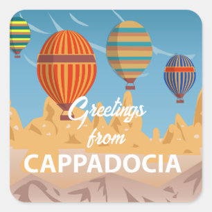 Adesivo Quadrado Vinheta de Feriado de Viagem da Cappadocia Turquia