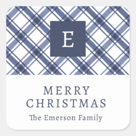 Adesivo Quadrado Vinheta de férias azul monograma