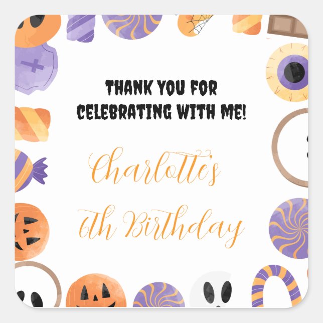 Adesivo Quadrado Vinheta de Festa de aniversário de Halloween (Frente)
