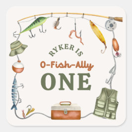 Adesivo Quadrado Vinheta de Festa de aniversário de pesca