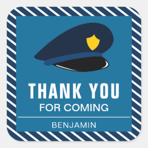 Adesivo Quadrado Vinheta de Festa de aniversário do Policial Hat