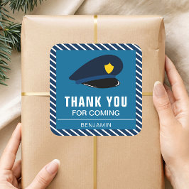 Adesivo Quadrado Vinheta de Festa de aniversário do Policial Hat