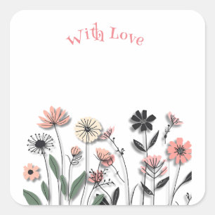 Adesivo Quadrado Vinheta de flor selvagem minimalista elegante