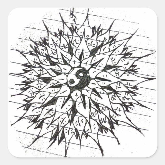 Adesivo Quadrado Vinheta de flores de Yin-Yang (Frente)