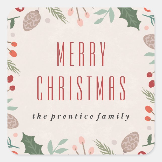 Adesivo Quadrado Vinheta de folhagem de inverno - bege (Frente)