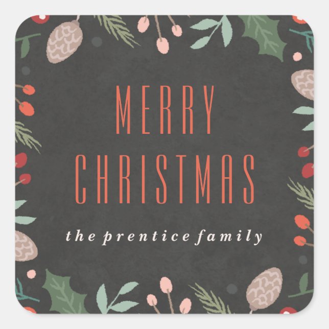 Adesivo Quadrado Vinheta de folhagem de inverno - Carvão (Frente)