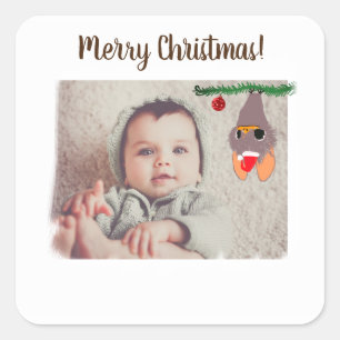 Adesivo Quadrado Vinheta de Fotos Personalizada de Feliz Natal