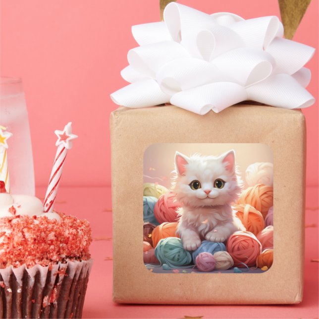 Adesivo Quadrado Vinheta de gato bonito (Festa)