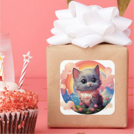 Adesivo Quadrado Vinheta de gato bonito