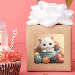 Adesivo Quadrado Vinheta de gato bonito