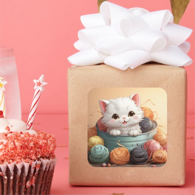 Adesivo Quadrado Vinheta de gato bonito (Festa)