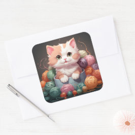 Adesivo Quadrado Vinheta de gato bonito