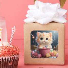 Adesivo Quadrado Vinheta de gato bonito