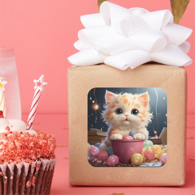 Adesivo Quadrado Vinheta de gato bonito (Festa)