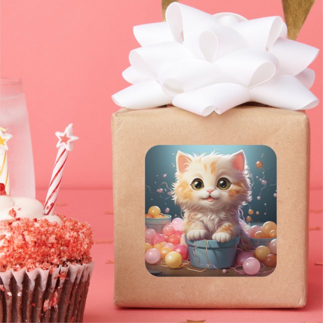 Adesivo Quadrado Vinheta de gato bonito (Festa)