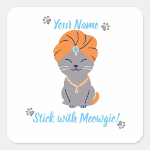 Adesivo Quadrado Vinheta de Gato Cute Personalizado - Vestir com Mo