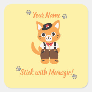 Adesivo Quadrado Vinheta de Gato Cute Personalizado - Vestir com Mo