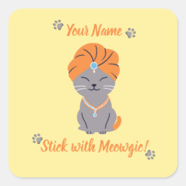 Adesivo Quadrado Vinheta de Gato Cute Personalizado - Vestir com Mo