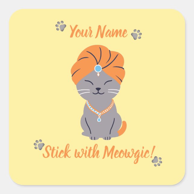 Adesivo Quadrado Vinheta de Gato Cute Personalizado - Vestir com Mo (Frente)