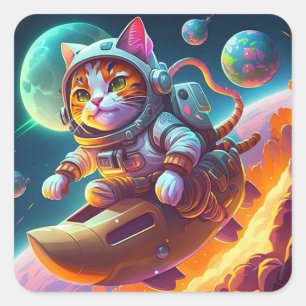 Adesivo Quadrado Vinheta de Gato de Espaço