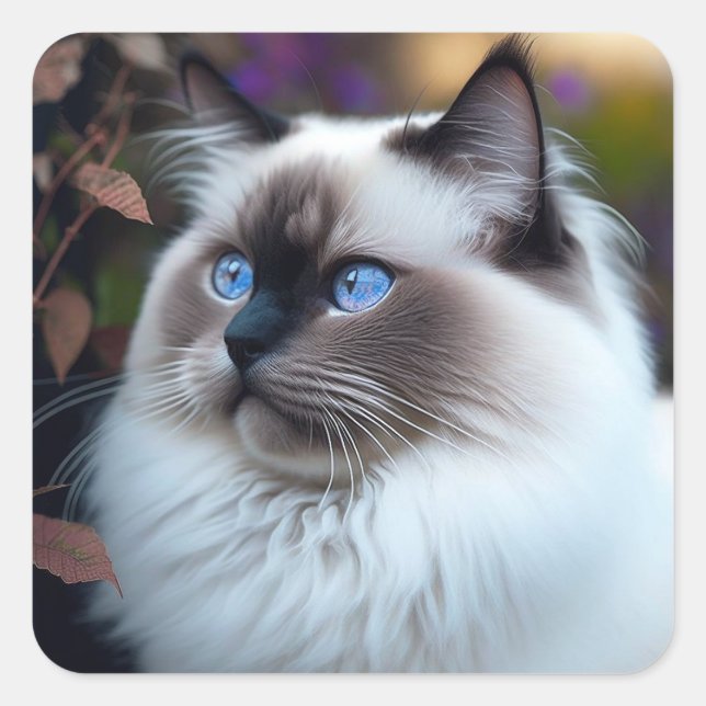 Adesivo Quadrado Vinheta de Gato de Ragdoll Moles e Fluffy (Frente)