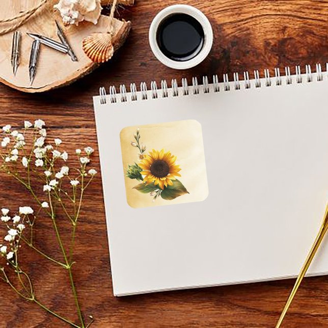 Adesivo Quadrado Vinheta de girassol (Criador carregado)