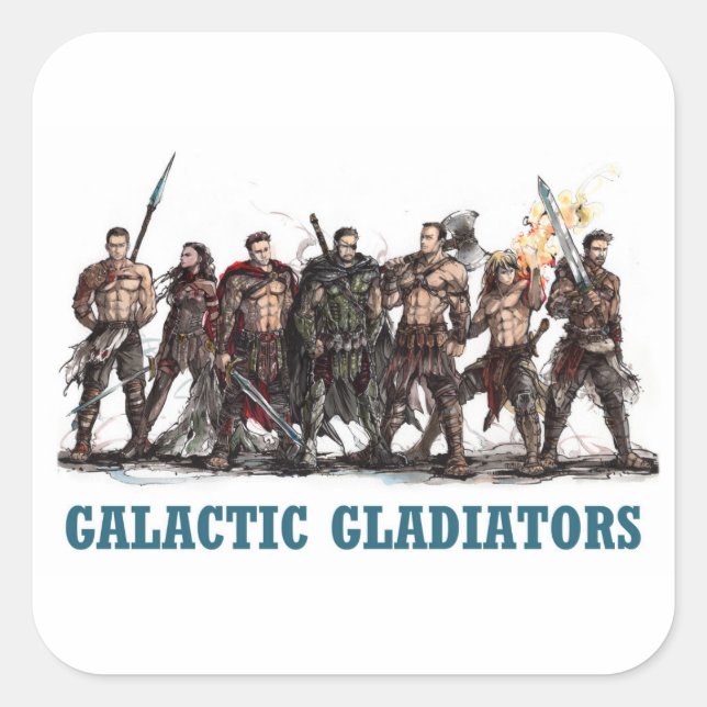 Adesivo Quadrado Vinheta de Gladiadores Galácticos (Frente)