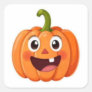 Adesivo Quadrado Vinheta De Halloween De Abóbora Corajosa