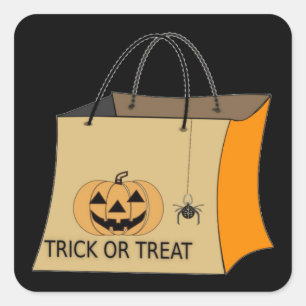 Adesivo Quadrado Vinheta de Halloween de Truque ou Tratar
