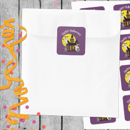 Adesivo Quadrado Vinheta de Halloween Haunted House