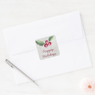 Adesivo Quadrado Vinheta de Holly e Berry Holiday