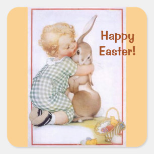 Adesivo Quadrado Vinheta de Hug Coelho da Páscoa
