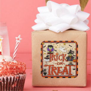 Adesivo Quadrado Vinheta de inspirividade quadrada de "truque ou tr