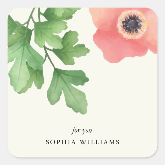 Adesivo Quadrado Vinheta de jardim de aquarela (Frente)
