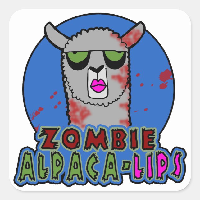 Adesivo Quadrado Vinheta de lábios Alpaca Zombie (Frente)
