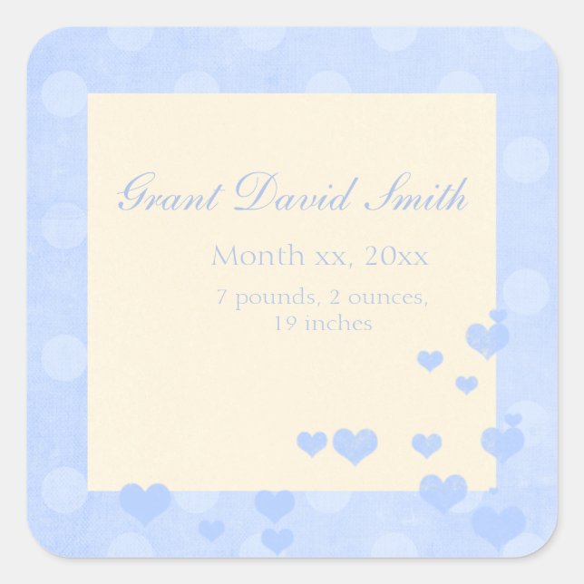 Adesivo Quadrado Vinheta de lançamento do New Baby Boy (Frente)