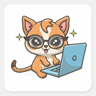 Adesivo Quadrado Vinheta de Laptop de gato