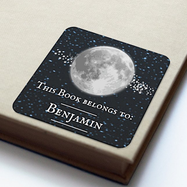 Adesivo Quadrado Vinheta de Livro lunar (Lunar Personalized Book Sticker)