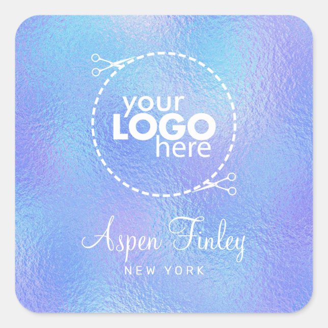 Adesivo Quadrado Vinheta de Logotipo Esquadrado de Folha Iridescent (Frente)