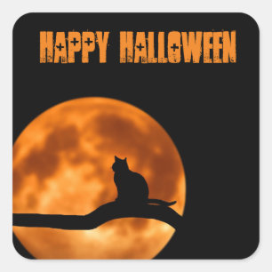 Adesivo Quadrado Vinheta de Lua Laranja Halloween