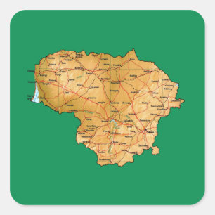 Adesivo Quadrado Vinheta de Mapa da Lituânia