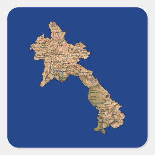 Adesivo Quadrado Vinheta de Mapa Laos