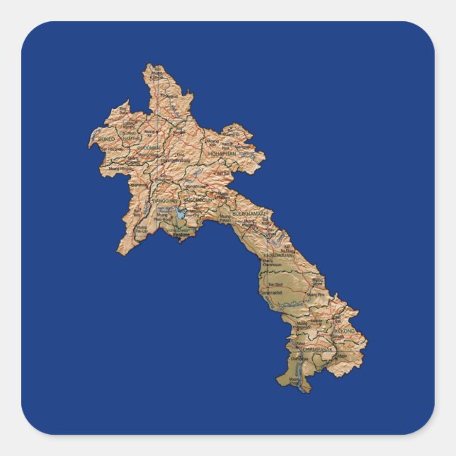 Adesivo Quadrado Vinheta de Mapa Laos (Frente)