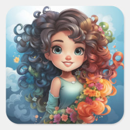 Adesivo Quadrado Vinheta de menina bonita